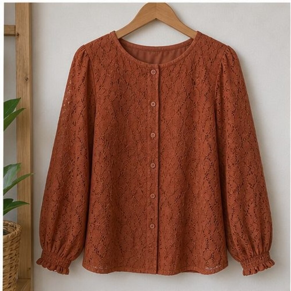 Rust Tie Neck Blouse